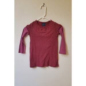 Mini Boden Girl's Cotton Dress Cranbury Pink Dot Pattern Striped Sleeves Sz 5-6Y